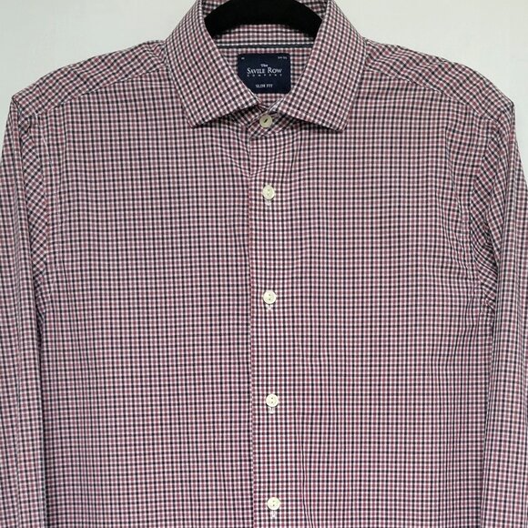 Savile Row Slim Fit Dress Shirt Red/Blue Gingham Check Size 16 34/35 - Picture 3 of 12